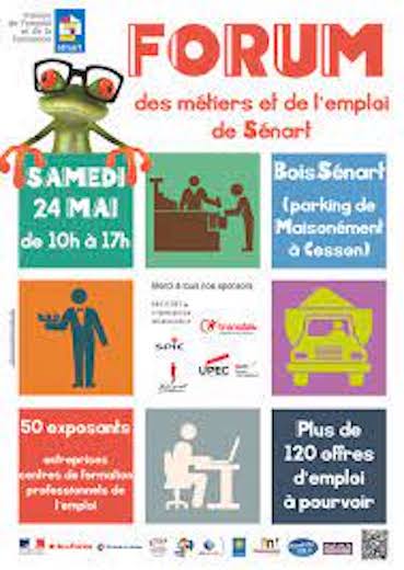 Forum des métiers et de l’emploi de Sénart le 24 mai 2014 de 10h à 17h à Bois Sénart