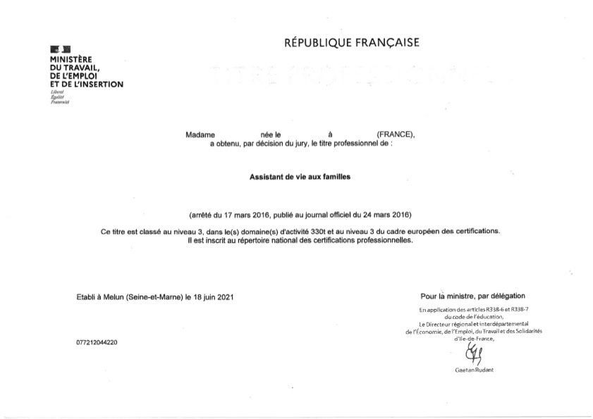 Remise de diplôme au titre ADVF, mai 2021.